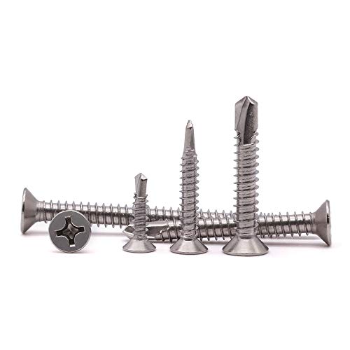 #14 x 1-1/4" (50 Pack) Stainless Steel Flat Head Self Tapping Screws Phillips Head Self Drilling Screws Sheet Metal Screws, 410 Stainless Steel