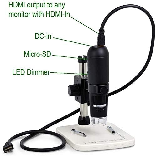 1080P Full HD Digital Microscope, HDMI Microscope, 10x-220x Magnification, to Any Monitor/TV with HDMI-in, Photo Capture, Micro-SD Storage, PC Supported