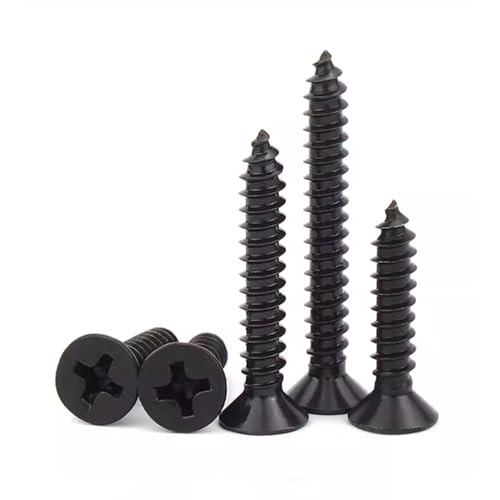 #8 X 3/8 Black Flat Head Sheet Metal Screws Phillips Drive Wood Screws, 304 Stainless Steel 18-8 Black Coating, Pack of 100