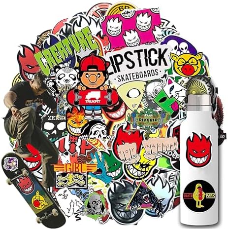 100Pcs Skateboard Stickers, Skateboading Pack Stickers for Suitcase Skateboard Laptop Computer Water Bottles Car Teens Boys Girls Decal Waterproof Sticker