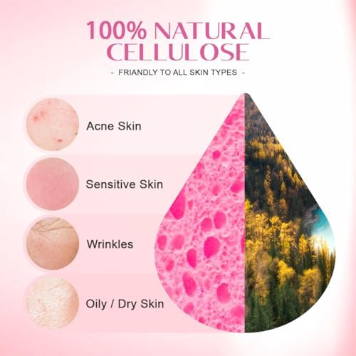 120-Count Compressed Facial Sponges, Face Sponge for Cleansing, 100% Natural Cellulose Cosmetic Spa Scrubs for Makeup Removal, Exfoliating Mask, Skin Massage - Pink