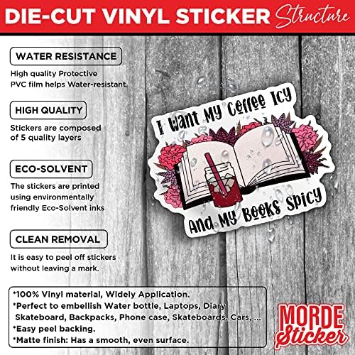 (3Pcs) I Want My Coffee ICY and My Books Spicy Sticker Book Lover Bookish Reader Reading 2" Die-Cut Waterproof Vinyl Sticker for Laptop Water Bottle Phone Case Cars Merchandise Decal Gifts 2 Inches