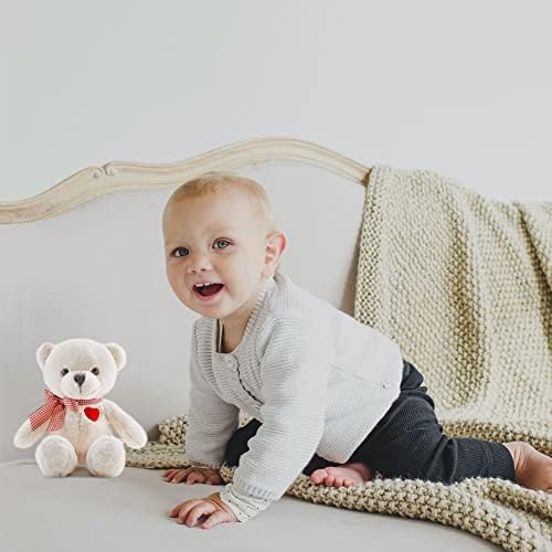 11.4” Small Teddy Bear with Heart Cute White Teddy Bear Stuffed Animals for Valentines Day Soft Stuffed Bear Plush Bear Plushie Toys Gifts for Girlfriend Boyfriend Kid