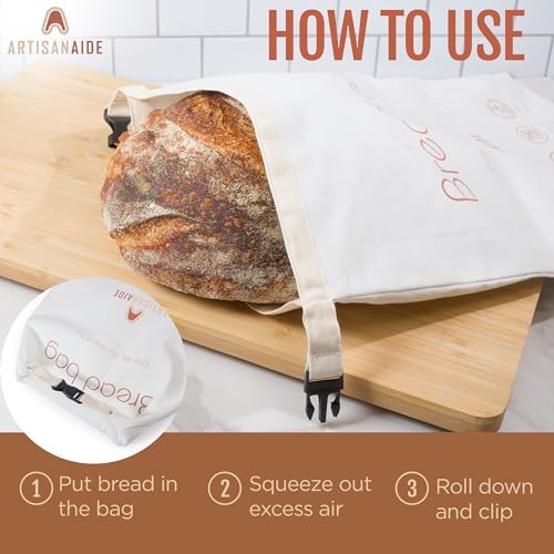 1 Pack Baguette Bag, Baguette Storage, Reusable Bread Bags for Homemade Bread, Buckle Closure, Machine Washable, Freezer Safe, BPA Free, Sourdough bread baking supplies