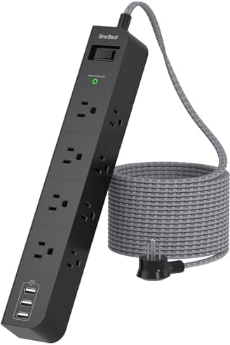 10 ft Extension Cord, Power Strip Surge Protector -8 Widely AC Outlets 3 USB, Flat Plug, Desktop Charging Station with Overload Protection, Wall Mount for Home, Office, Computer ETL Listed,Black