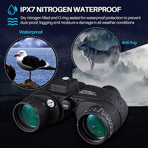 10x50 Marine Binoculars with Rangefinder for Adults - IPX7 Waterproof BAK4 Prism FMC Lens Binoculars with Compass and Shoulder Harness Strap for Navigation Hunting Bird Watching