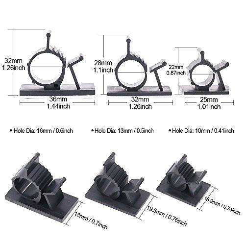 100Pcs 3 Sizes Adjustable Multipurpose Self-Adhesive Cable Clips Wire Clamps Cord Holders Cable Organizers for Cord Management