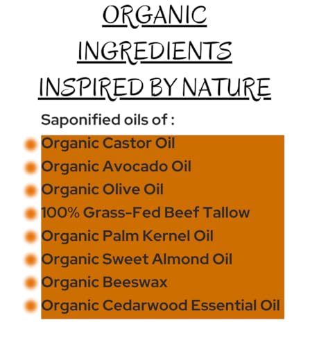 Cedarwood- Grass-Fed Beef Tallow and Organic Oils - Scented with Organic Essential Oils - Artisanal Bar Soap - 3 Pack - Each Bar Unique-
