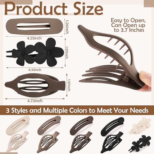 10 Pcs Flat Hair Clips for Women, 3 Styles French Flat Hair Clips Lay Flat Claw Clips Flower Flat Hair Clips, Non-slip Matte Hair Clips for Thin Thick Hair