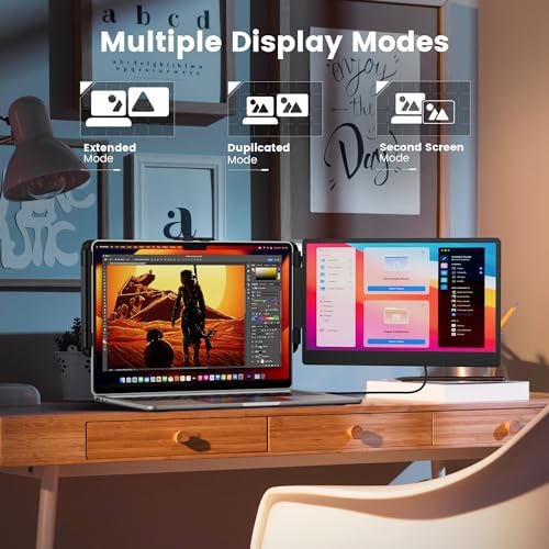 14" Laptop Monitor Extender, FHD 1080P IPS Dual Laptop Screen Extender, HDMI/USB-A/Type-C Plug and Play for Windows, Mac, Chrome, Android, Xbox, Switch, PS5, Work with 13.3”-17” Laptops