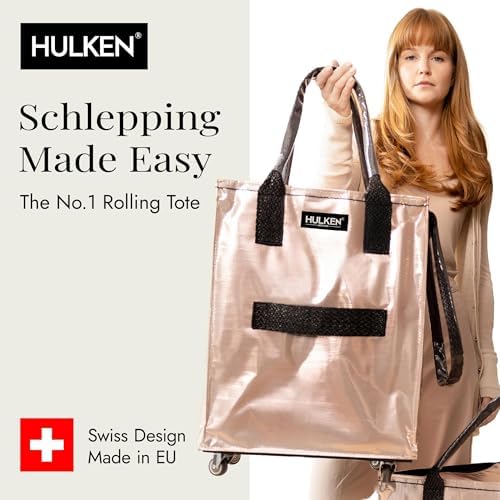 (Medium, Rose Gold) Reusable Grocery Bag On Wheels, Shopping Trolley, Rolling Tote, Zipper Closure, Lightweight, Carries Up to 66 lb, Folds Flat, Unbreakable Handles