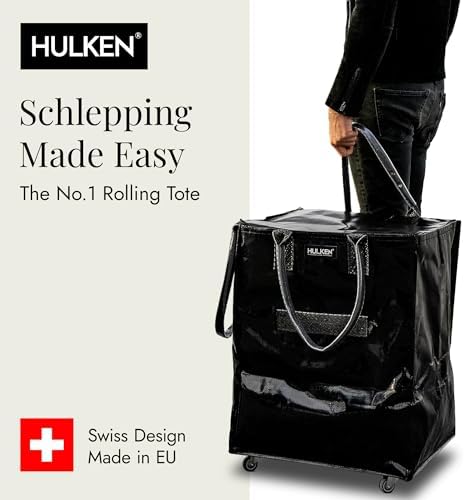 (Large, Black Reusable Rolling Tote & Rolling Shopping Bag with Wheels - Wheeled Tote - 66 lb Limit