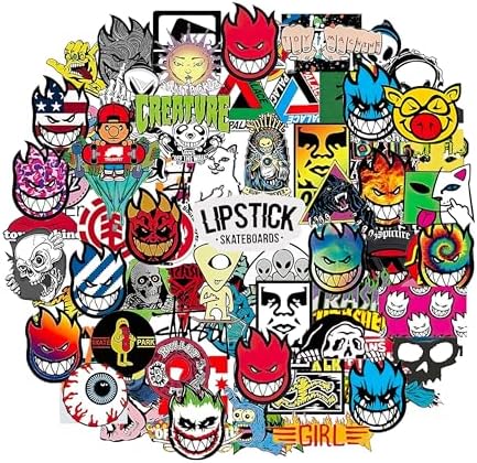 100Pcs Skateboard Stickers, Skateboading Pack Stickers for Suitcase Skateboard Laptop Computer Water Bottles Car Teens Boys Girls Decal Waterproof Sticker