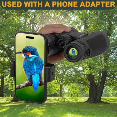 10x42 High Powered Compact Binoculars for Adults Kids - Low Light Night Vision Binoculars, Bird Watching Hunting Travel with Phone Adapter, 3-Second Rapid and Accurate Focusing, Waterproof & Anti-Fog