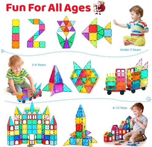 100PCS Magnetic Tiles Blocks for Kids Ages 3-5 4-8,STEM Learning Educational Preschool Magnet Building Toys for Toddlers,Christmas Birthday Gifts Toys for 3 4 5 6 7 8+ Year Old Boys Girls