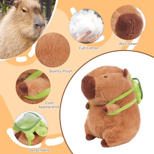 12inch Cute Capybara Plush with Turtle Backpack, Capybara Stuffed Animal Soft Capybara Plushies Toy Capybara Doll Pillow Birthday for Kids (with Bag)