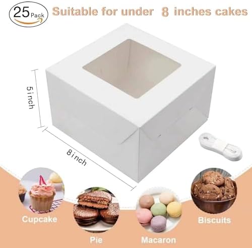 10pcs 8x8x5 Inches Cake Boxes, White Bread Boxes with Windows for Pastries, Cupcakes,Cookies, Pie, Muffins and Donuts
