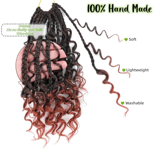10 Inch Goddess Box Braids Crochet Hair 9 Packs Pre Looped Boho Crochet Box Braids for Black Women Synthetic Braiding Hair with Curly Ends (T350)