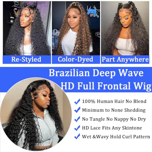 13x6 Deep Wave Lace Front Wigs Human Hair 18 Inch HD Transparent Lace Frontal Wigs Human Hair Deep Wave Wigs For Women 200 Density Deep Curly Human Hair Wigs Pre Plucked With Baby Hair