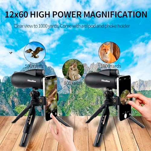 12X60 High-Power Monocular Telescope with Smartphone Holder and Tripod, Large Vision with BAK-4 Prism and FMC Lens Suitable for Bird Watching Hunting Hiking Camping Wildlife
