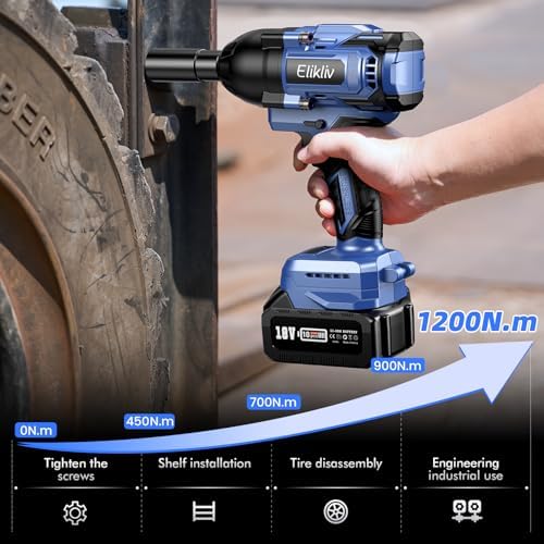 1200 N.m Cordless Impact Wrench 1/2 Inch, 900 Ft-lbs High Torque Brushless Power Impact Gun, 2x5000 mAh Battery, Fast Charge & 6 Sockets, Electric Heavy Duty Impact Driver for Home Car Tires Truck
