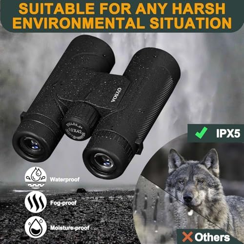 10x42 High Powered Compact Binoculars for Adults Kids - Low Light Night Vision Binoculars, Bird Watching Hunting Travel with Phone Adapter, 3-Second Rapid and Accurate Focusing, Waterproof & Anti-Fog