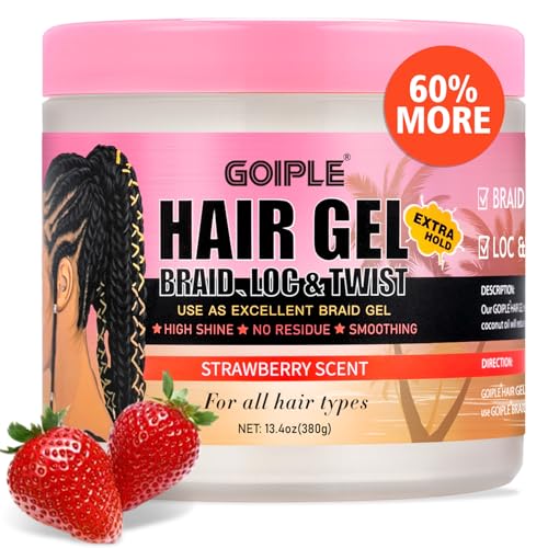 13.4oz Braiding for Twist, Locs, Braids, No Flake Extra Hold High Shine Braid Gel & Edge Control, Loc Gel Long Lasting for Locks, Cornrows Smooths & Tames Frizz Braid Gel for All Hair Braid Types