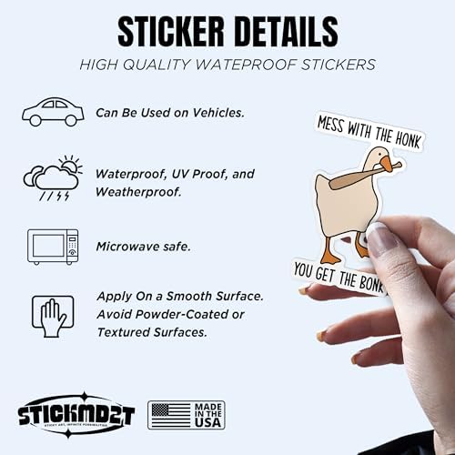 (3Pcs) Mess with The Honk You Get The Bonk Sticker Funny Meme Goose Duck 2" Waterproof Vinyl Decal Sticker Laptop, Water Bottles, Phone, Kindle Merchandise Decor Decal Gifts 2 Inches