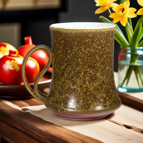 14Oz Crystallize Reactive Glaze Ceramic Coffee Mug,Cool Cup With Handle Suitable for Office and Home Drinking Coffee Tea Cocoa Milk,Lead cadmium free, Dishwasher Microwave Safe(Dark yellow)