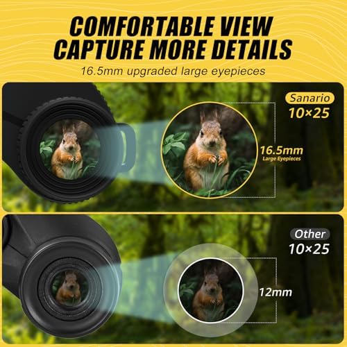 10x25 Compact Binoculars for Adults and Kids, Large Eyepiece Waterproof Binocular with Low Light Vision, High Powered Easy Focus Small Binoculars for Bird Watching, Outdoor Hunting, Travel, Concerts