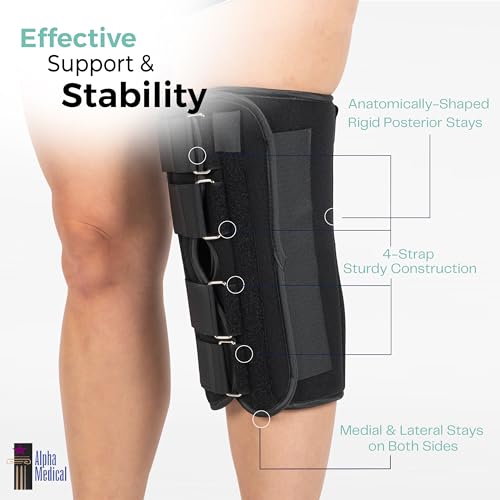 14” Long Adjustable Three Panel Orthopedic Knee Immobilizer – Supportive & Adjustable Side Panels – Knee Brace Stabilizer – Knee Immobilization L1830