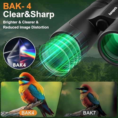 12x42 UHD Waterproof Binoculars for Adults: Aurosports High Powered Binoculars Easy Focus - Large View Lightweight Binoculars with Clear Low Light Vision for Bird Watching Hunting Trip Hiking Black