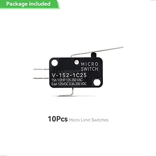 10Pcs Lead Limit Switch Hinge Lever, SPDT 1NO 1NC Snap Action Micro Switch V-152-1C25