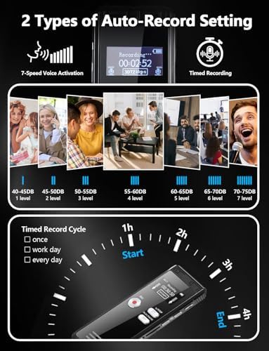 128GB Digital Voice Recorder Activated with Playback - 3072 Kbps HD Recording and Noise-Canceling Voice-Activated Recording, Audio Recording Device for Lectures Meetings, A-B Repeat, MP3 Player
