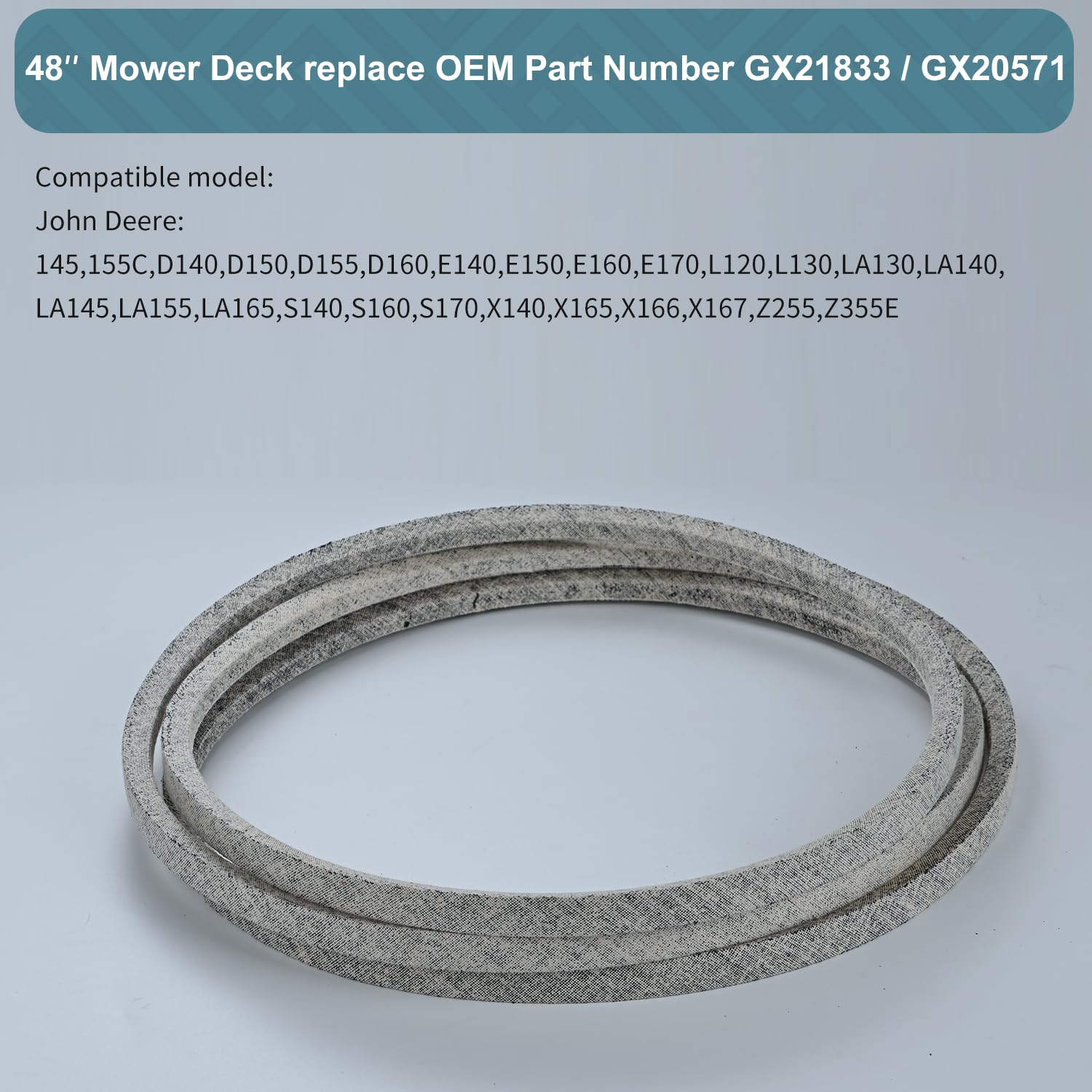1/2 x 141 Mower Deck Belt GX21833/GX20571, Kevlar Cord Belt for John Deere D140 D150 D160 L120 L130 L145 L155 LA130 LA140 LA145 LA165,S140, S160, S170 S140 Z255 with 48 inch Deck (GX21833)