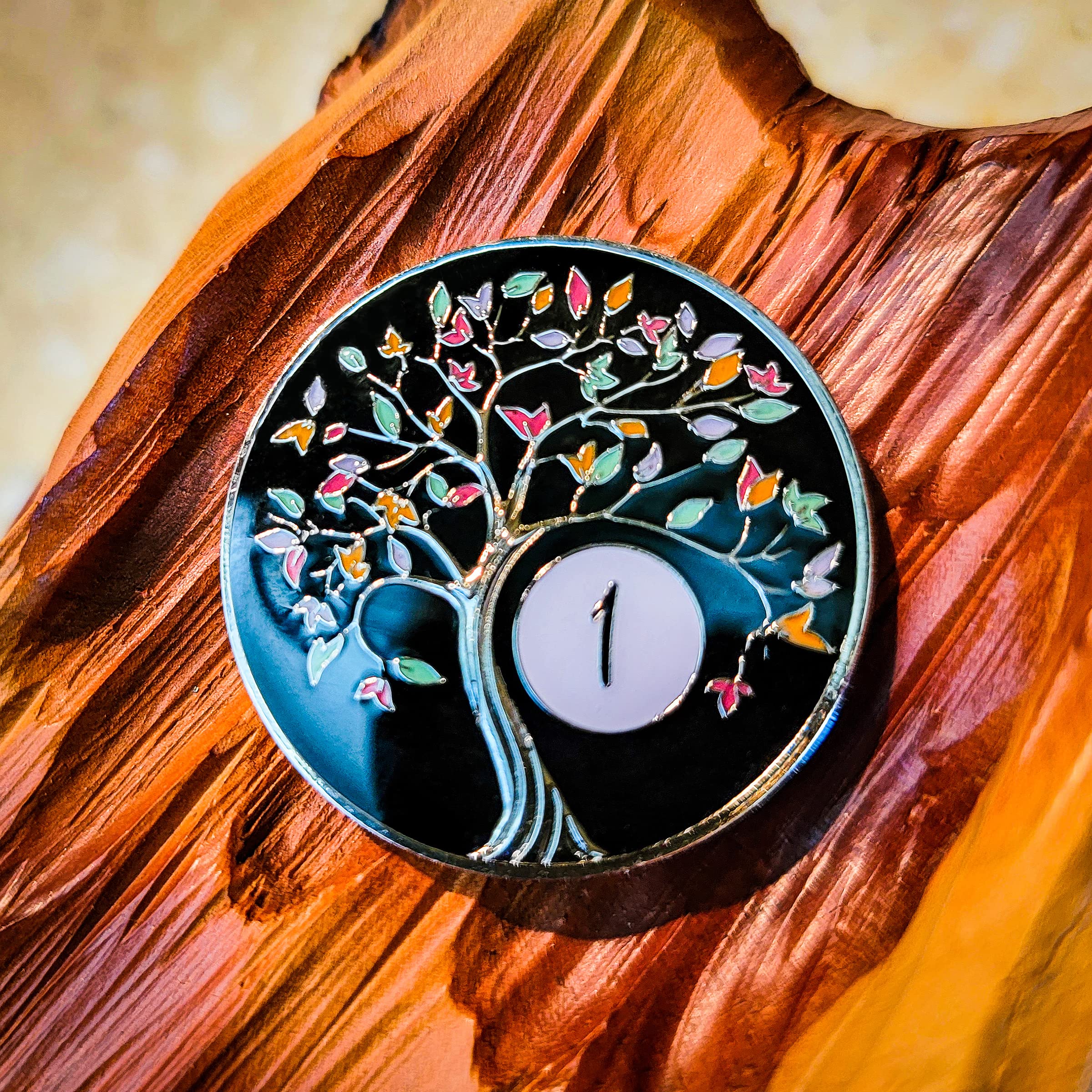 1 Year Sobriety Chip | Tree of Life AA Coin Token Medallion with Glow in The Dark Recovery Anniversary