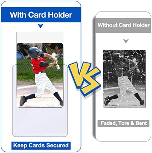 100 Topload Card Holder and 100 Clear Sleeves, Sooez 35 PT Topload Card Protectors, 3" x 4" Hard Plastic Card Sleeves Baseball Card Protector, Rigid Toploading Card Case for Collectible Trading Cards