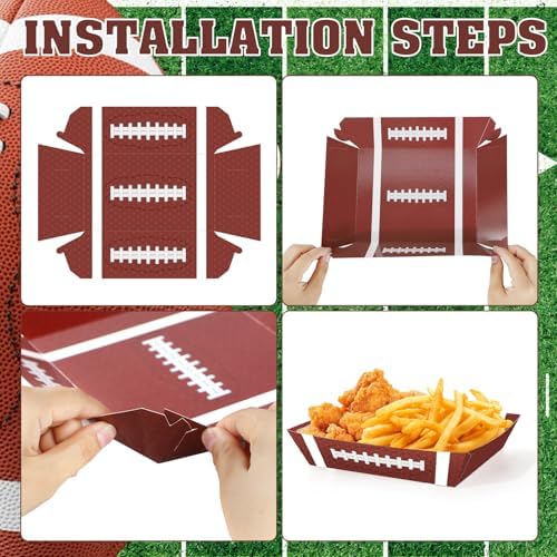 100Pcs Football Party Supplies, 5lb Football Food Plates, Football Paper Trays Disposable Bowls Nacho Trays for Gameday, Carnivals, Birthday, Sport, Party Decor (100)