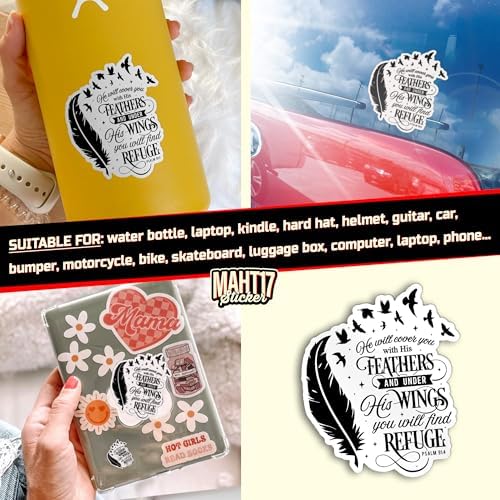 (3Pcs) Psalms 91:4 He Will Cover You with His Feathers and Under Sticker Bible Christian 3" Waterproof Die-Cut Vinyl Sticker Decal for Kindle Laptop Water Bottles Phone Decal Gifts 3 Inches