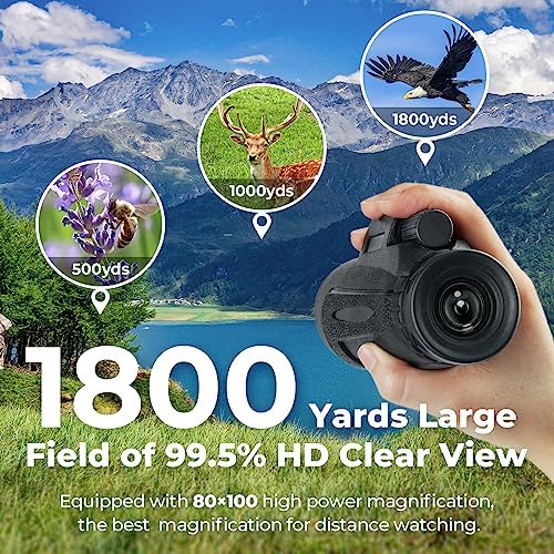 12x50 HD Monocular Telescope for Smartphone, Monoculars for Adults High Powered with Bak4 Prism and Fmc Lens, Low Night Vision for Bird Watching/Hunting/Wildlife/Hiking/Traveling - Midnight Black