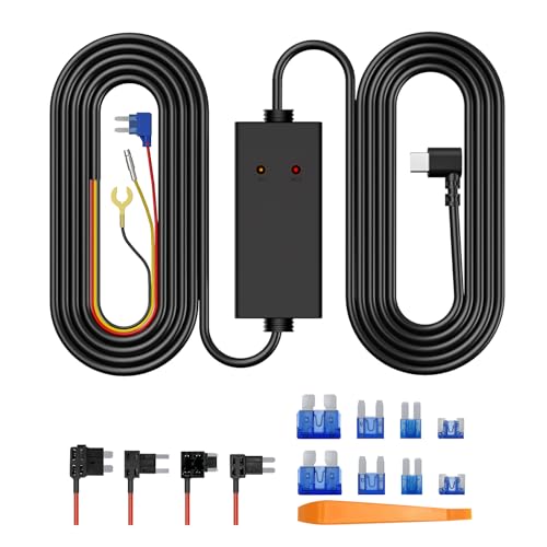 11.5ft Type-C Dash Cam Hardwire Kit (V5F), 12V-24V to 5V 3A Car Dashboard Cam Charger Power Cable with 4 Fuse Taps, Low Voltage Protection for GT801, GT802, S70, S90