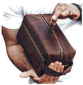 100% Genuine Leather Toiletry Bag Engraved Name or Initials – Crafted in USA – Personalized Travel Bag for Men – Customized Birthday, Anniversary, Father & Groomsmen Gift – Mens Waterproof Dopp Kit