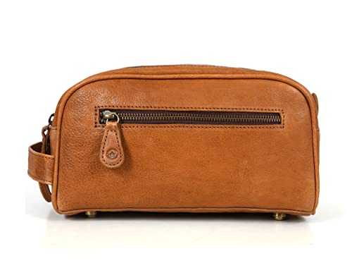 10" Premium Leather Toiletry Travel Pouch With Waterproof Lining | King-Size Handcrafted Vintage Dopp - Kit ~ Gift for Father's Day By Aaron Leather Goods