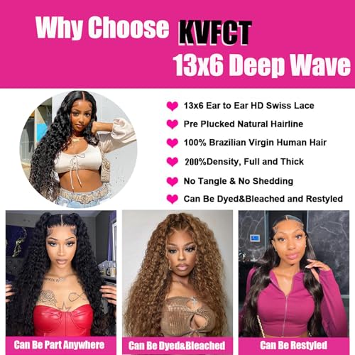 13x6 HD Lace Front Wigs Human Hair 200% Density Deep Wave Lace Front Wigs Human Hair 26 Inch Glueless Deep Curly Lace Frontal Wigs for Women Pre Plucked Wet and Wave Wigs Human Hair with Baby Hair