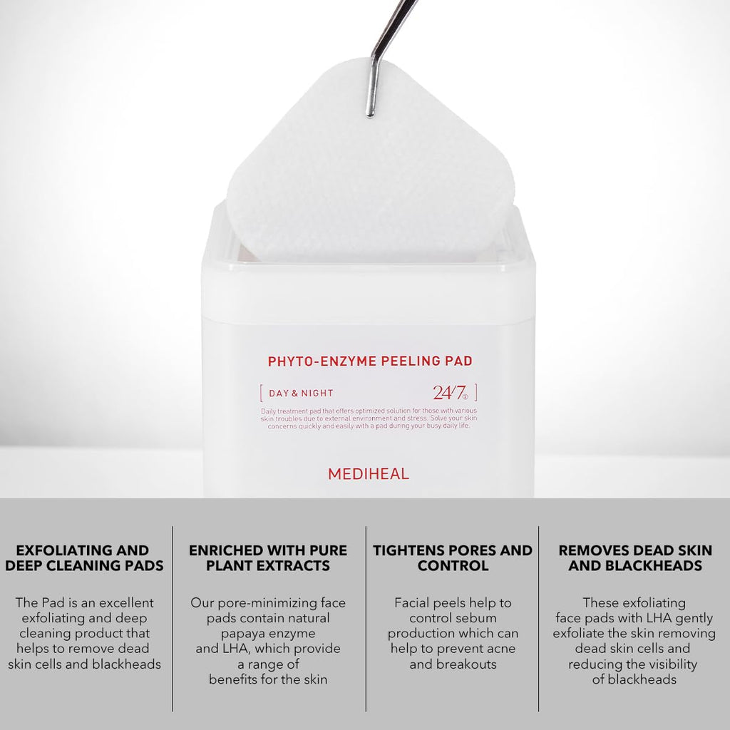 (Only Refill) Mediheal Phyto Enzyme Peeling Pad (90 Pads) - Pore Tightening Pads to Control Sebum - Vegan Gauze Pad