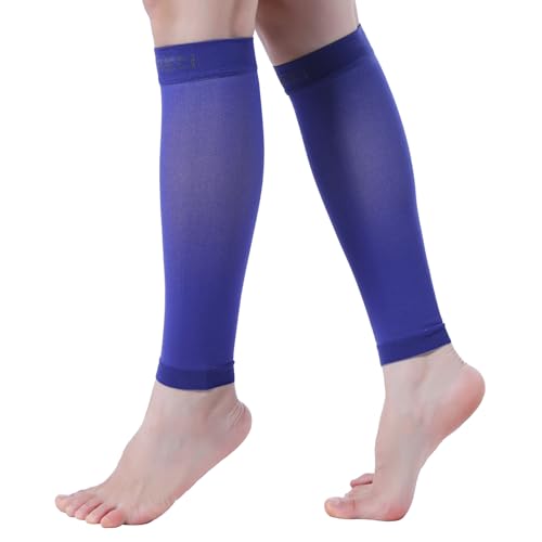 15-20mmHg 1 Pair Black Calf Compression Sleeve Men and Women Wide Calf Sleeve Brace Compression Socks for Leg Support, Shin Splint,Pain Relief (DARK BLUE, Medium)