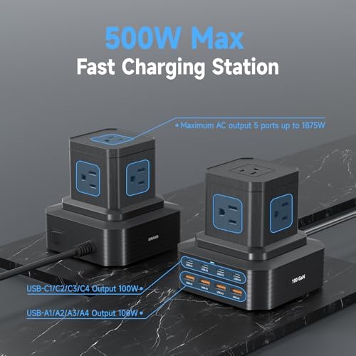 13-in-1 USB C Charging Station 100W | Surge Protector Power Strip with 4 USB-C & 4 USB-A Ports, 5 AC Outlets | 6.6Ft Extension Cord for Home Office, Dorm, Travel (ETL Certified)