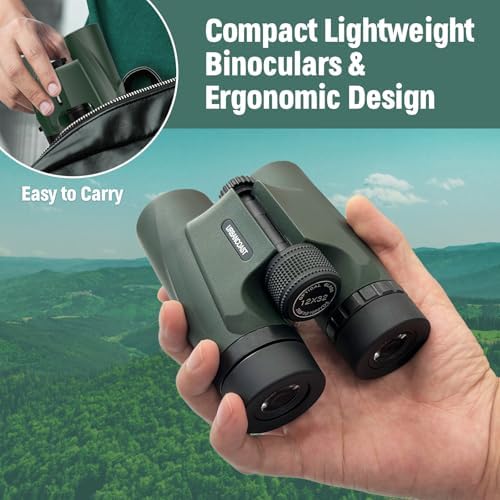 12X32 Compact HD Binoculars for Adults Hight Powered with Phone Adapter - Large View Binoculars Clear Low Light Vision- Lightweight & Waterproof Binoculars for Bird Watching Travel Cruise Ship Hunting