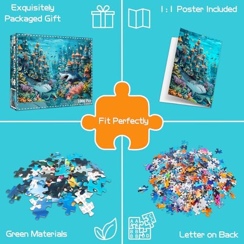 1000 Piece Puzzle for Adults, Sea King Castle Jigsaw Puzzle, Impossible Puzzles Game, Interlock Perfectly No Dust, Home Decoration Puzzle, Gift for Friends Parents Kids Couples