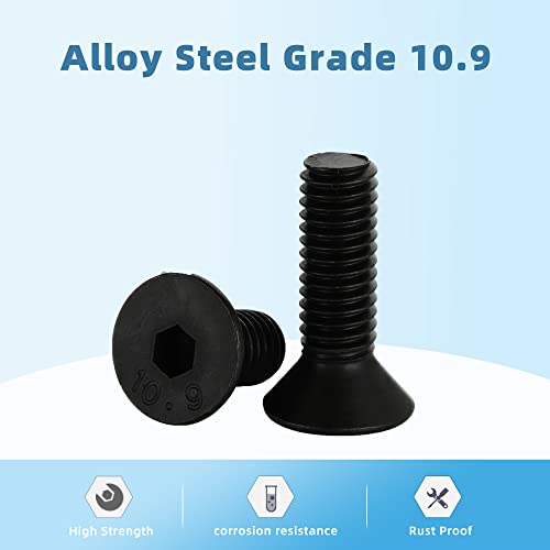 1/4-20 x 2 Flat Head Socket Cap Screws Countersunk Bolts Countersunk Bolts, Alloy Steel Grade 10.9, Fully Threaded, Black Oxide, 30 PCS